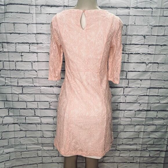 Maeve Womens Blush Pink 3/4 Sleeve Keyhole Scoop Neck Lace A-Line Dress Small - Picture 5 of 9